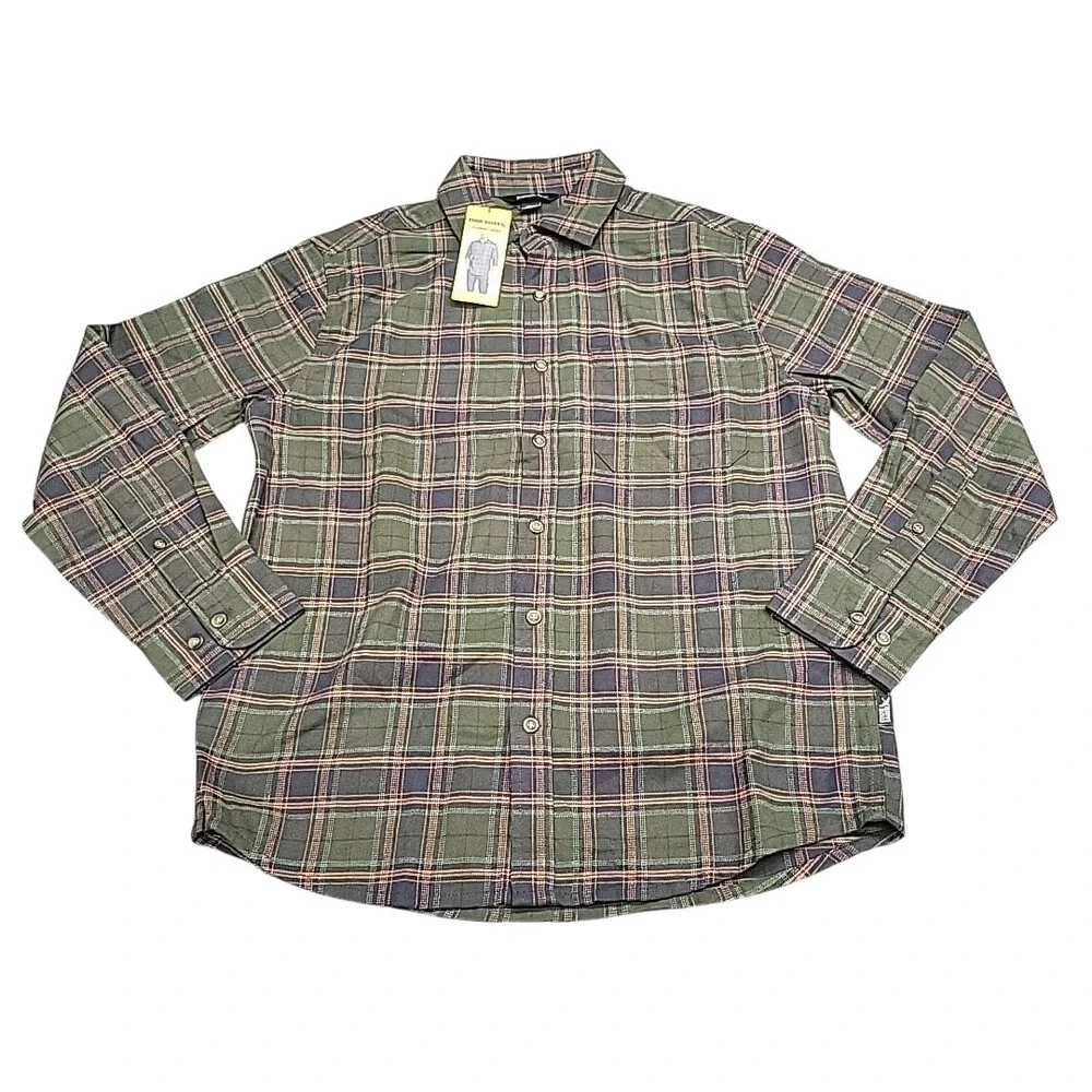 Eddie Bauer Mens Flannel Shirt Medium Size Green Button Front Long Sleeves Top